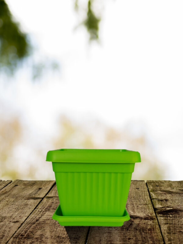 HRPL – Decorative Square Green Pots With base Plates (Pack of 2) DECORATIVE POTS DECORATIVE POTS