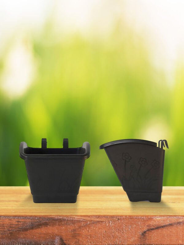 HRPL – Vertical  Black Grill Hanging Pots with self hook (Pack 25) BALCONY PLANTERS BALCONY PLANTERS